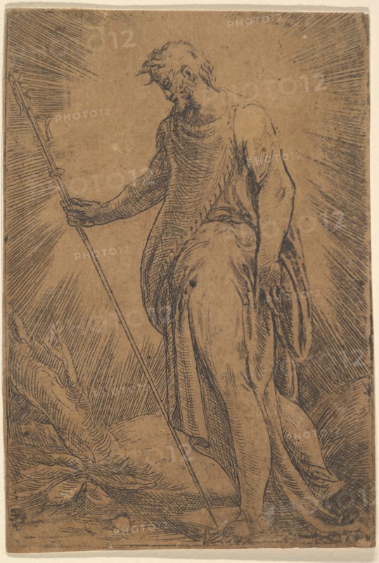 An apostle holding a staff facing left, ca. 1540-60. Creator: Andrea Schiavone.
