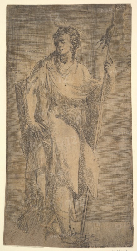 A saint, possibly Matthew, holding a staff and a book, ca. 1540-50. Creator: Andrea Schiavone.