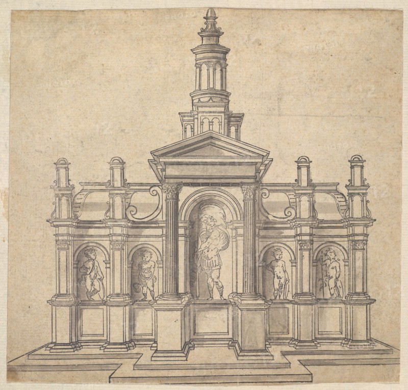 Architecturally-Shaped Tabernacle with a Saint and Four Putti, ca. 1530-49. Creator: Unknown.