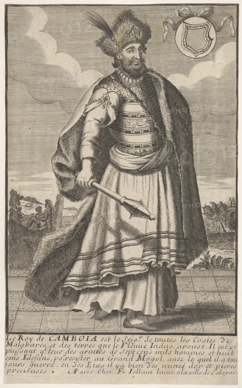 The King of Cambodia standing with a sceptre in his right hand, ca. 1670-1700. Creator: Unknown.