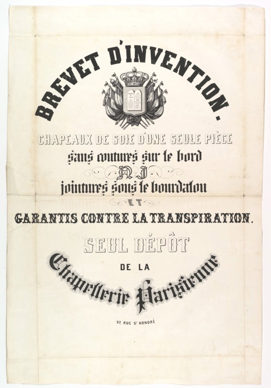 Brevet d'Invention. Chapeaux de soie d'une seule pièce..., 19th century. Creator: Unknown.