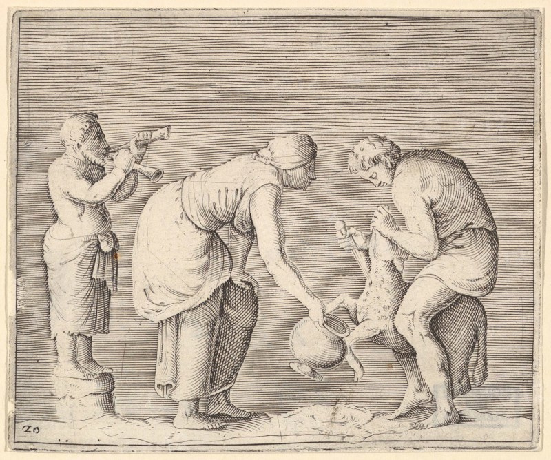 A Woman Collecting Blood from a Sheep, published ca. 1599-1622. Creator: Unknown.