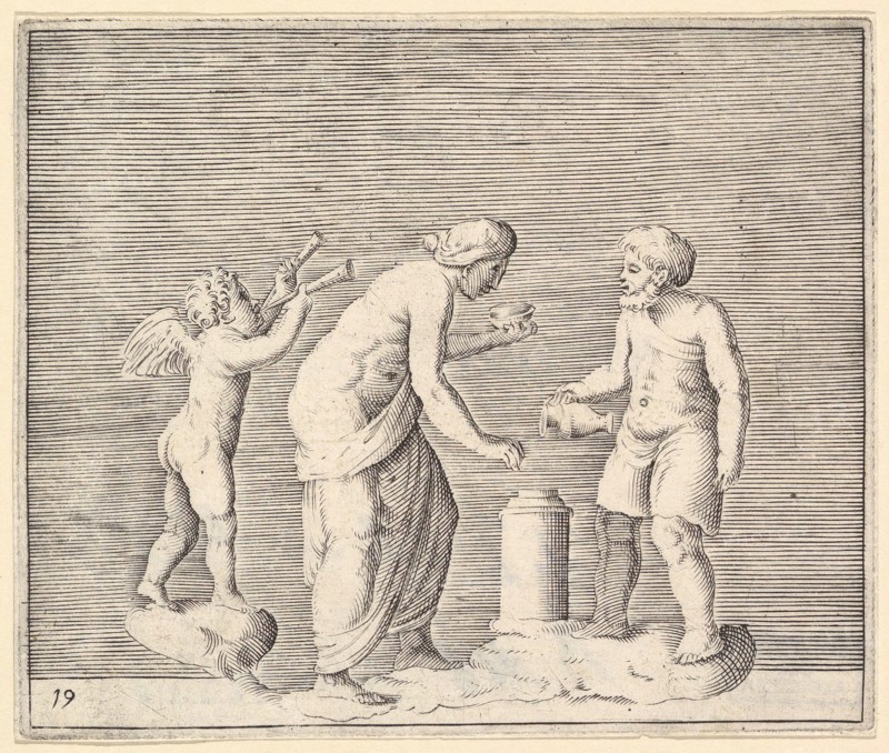 A Woman and Man Sacrificing in the Presence of Cupid, published ca. 1599-1622. Creator: Unknown.