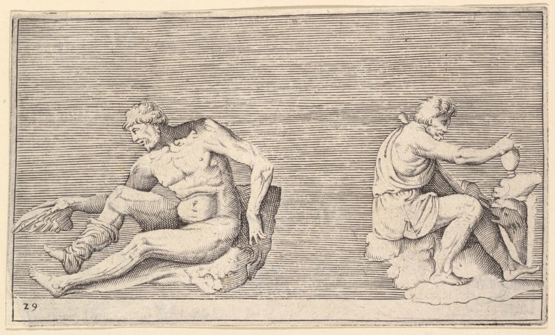 Man with Wing; Man with Vase and Dog, published ca. 1599-1622. Creator: Unknown.