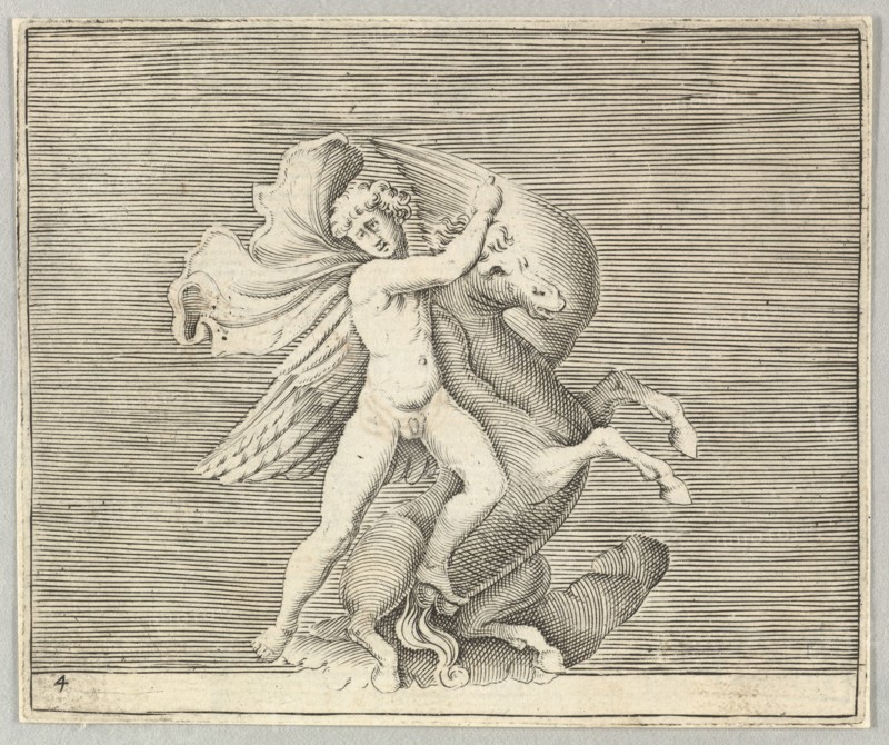 Man Grappling with Winged Horse, published ca. 1599-1622. Creator: Unknown.