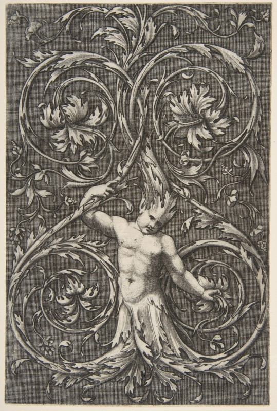 Grotesque with male figure with lower body and head of acanthus scrolls, ca. 1515-1600. Creator: Unknown.
