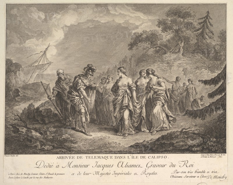Arrival of Telemachus at the Island of Calypso. Creators: Antoine Jean Duclos, Jean-Baptiste Patas.