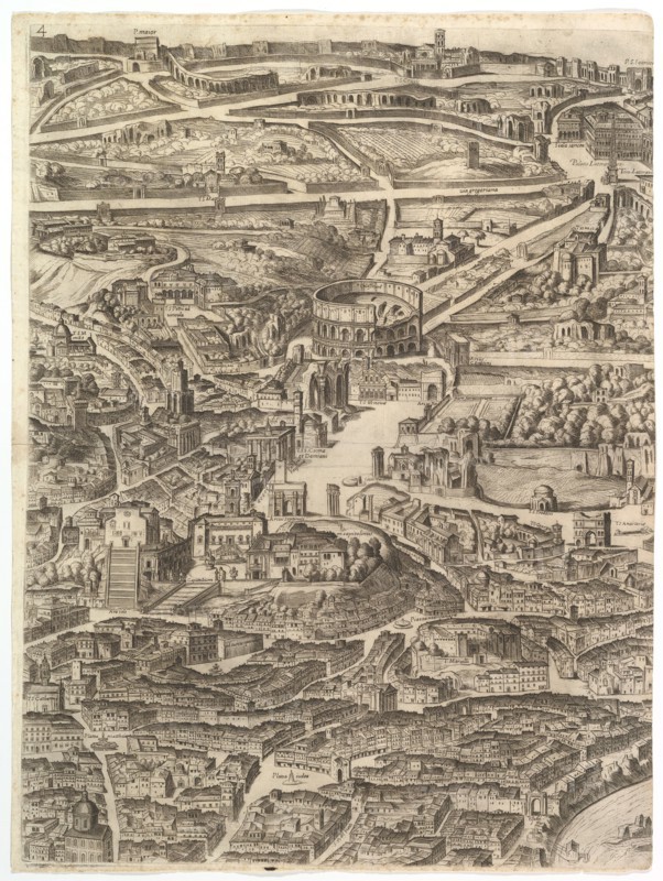 Plan of the City of Rome. Part 4 with the Santa Maria in Aracoeli, the Forum Romanum, the ..., 1645. Creator: Antonio Tempesta.