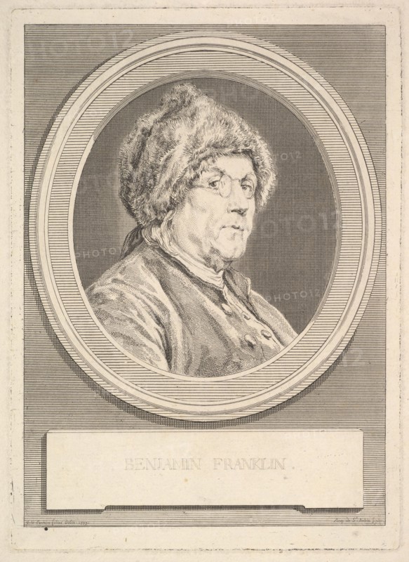 Portrait of Benjamin Franklin, 1777. Creator: Augustin de Saint-Aubin.