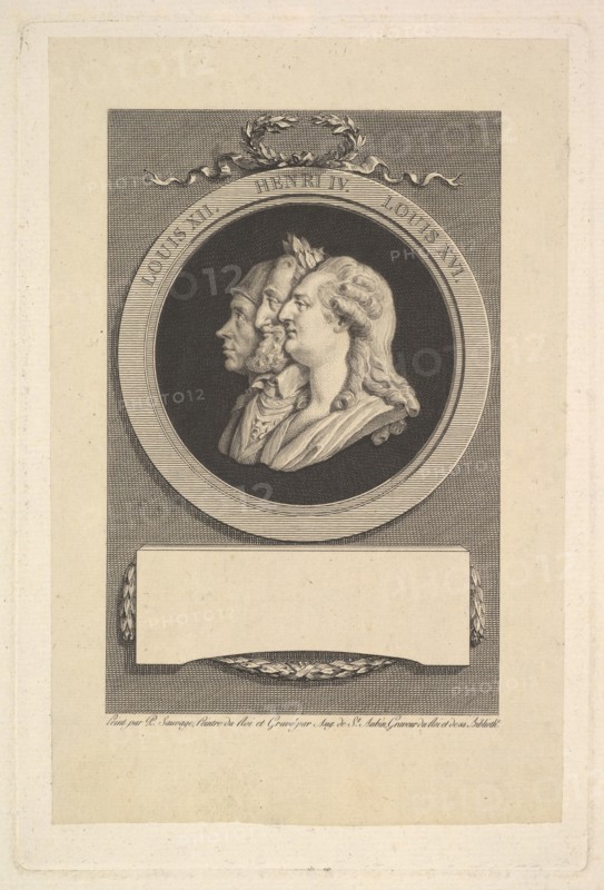 Portrait of Louis XVI, Henri IV, and Louis XII, 1791. Creator: Augustin de Saint-Aubin.
