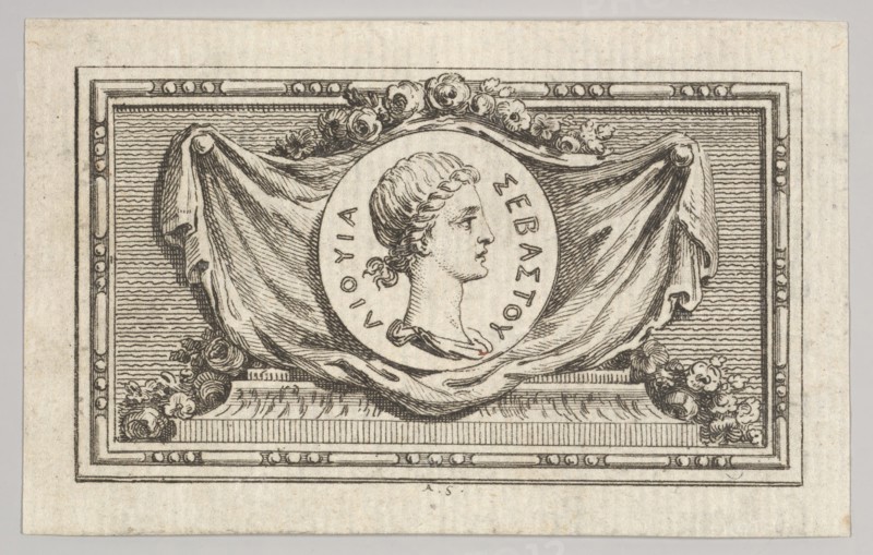 Medal with Portrait of Livy in the 5th Book, from Tibère ou les six premiers ..., published in 1768. Creator: Augustin de Saint-Aubin.