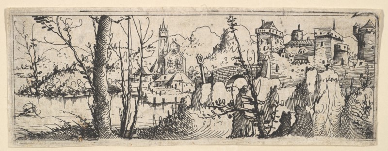 Landscape with Fort and a Church on a River, 1545. Creator: Augustin Hirschvogel.
