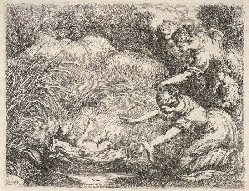 The finding of Moses who is rescued from the Nile by the maidservants of Pharaoh's daug..., 1650-57. Creator: Bartolomeo Biscaino.