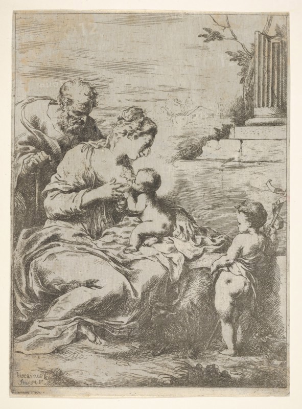 The Holy Family with the infant St John the Baptist at right, 1650-57. Creator: Bartolomeo Biscaino.