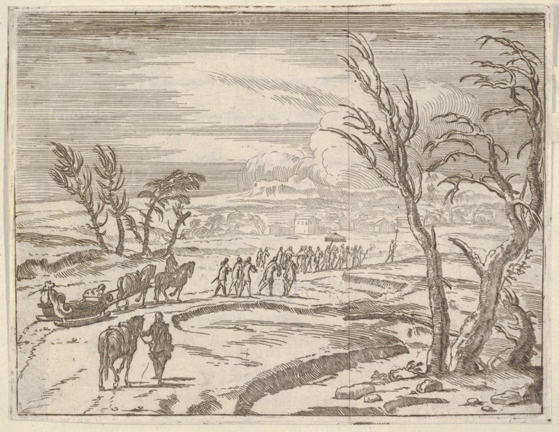 Francesco I d'Este, Despite his Discomfort, Displays his Piety While Traveling in the Snow..., 1659. Creator: Bartolomeo Fenice.