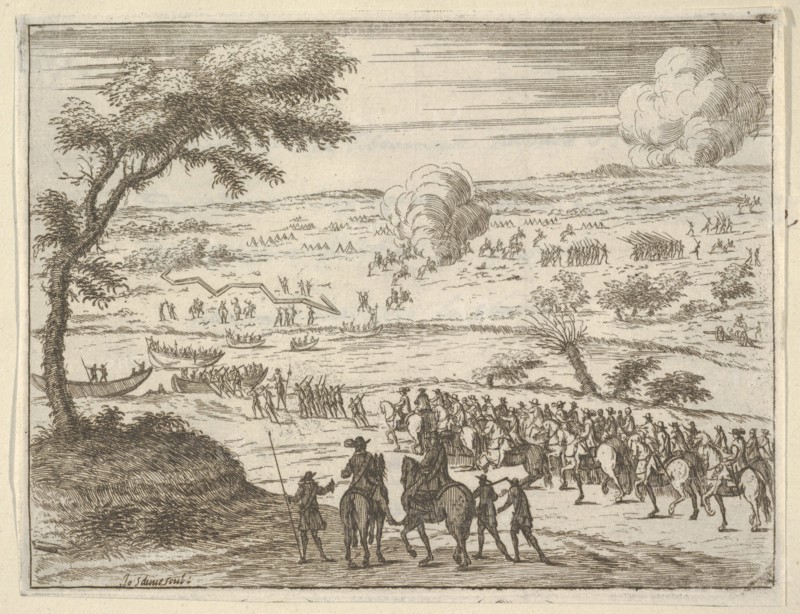 Francesco I d'Este Freely Crosses the Po and Takes Up his Sword Against Troops in the Viny..., 1659. Creators: Bartolomeo Fenice, Jean Sauve.