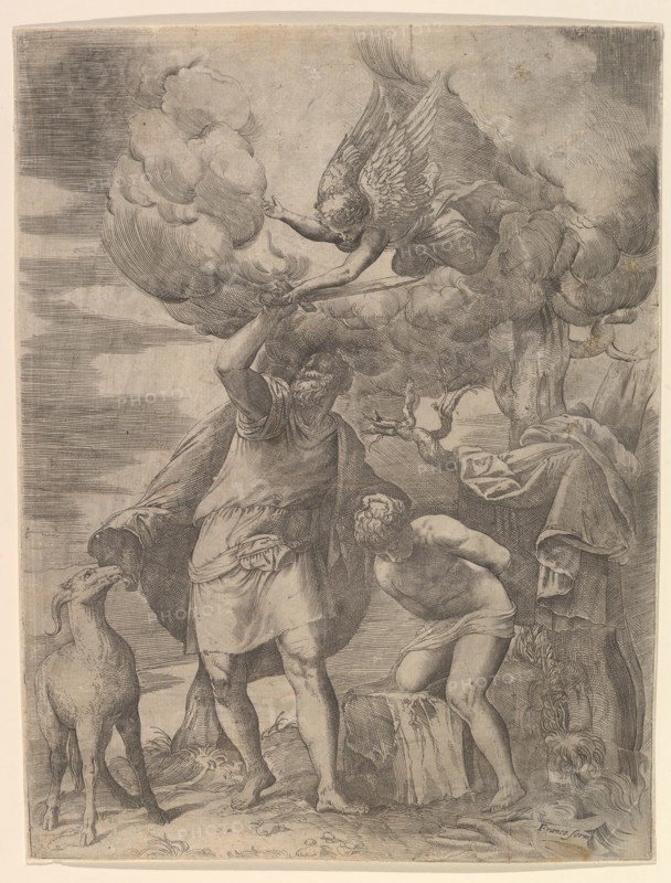 The Angel Staying the Arm of Abraham, after 1552. Creator: Battista Franco Veneziano.