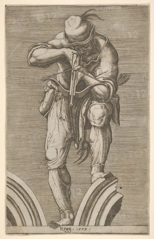 A Man Shooting a Crossbow, 1579. Creator: Cherubino Alberti.