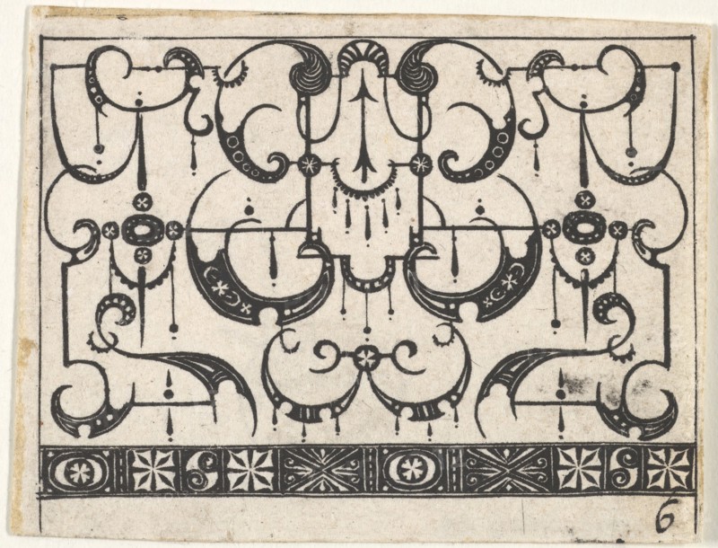 Blackwork Print with an All-Over Schweifwerk Pattern, ca. 1620. Creator: Claes Jansz Visscher.