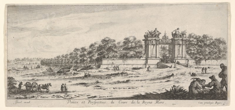 View of the gate of the residence of the Queen Mother, from the series 'Views and new ..., ca. 1644. Creator: Claude Goyrand.