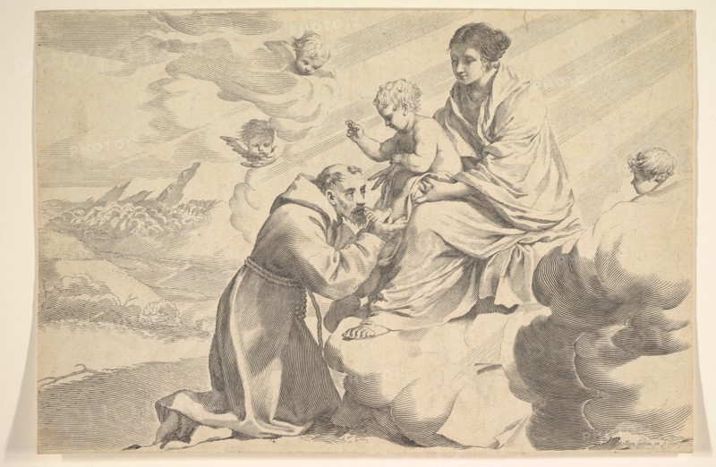 St. Francis of Assisi Adoring the Christ Child on the Virgin's Lap. Creator: Claude Mellan.