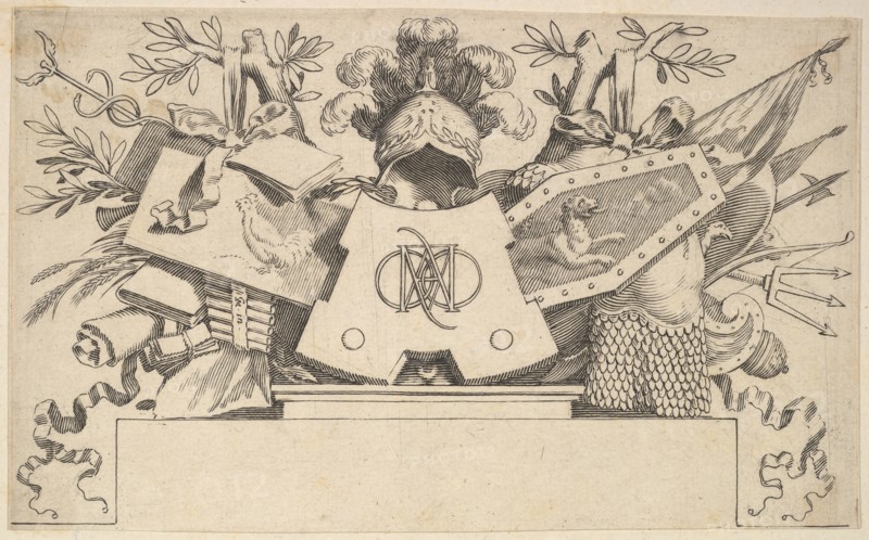 Trophy with Monogram Containing the Letters of LEONARDOS, 1651. Creator: Claude Mellan.