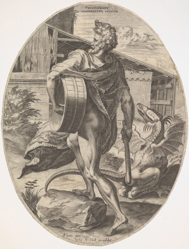 Triptolemus from The Rural Gods, 1565. Creator: Cornelis Cort.