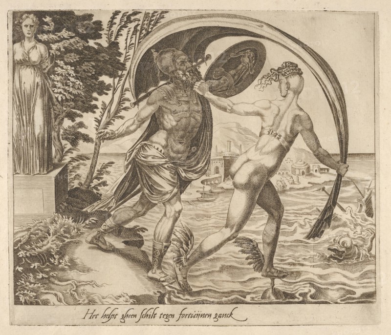 A Shield is of no Use when Fortune Turns Her Back from Six Sayings about Fortune, ca. 1560. Creator: Dirck Volkertsen Coornhert.