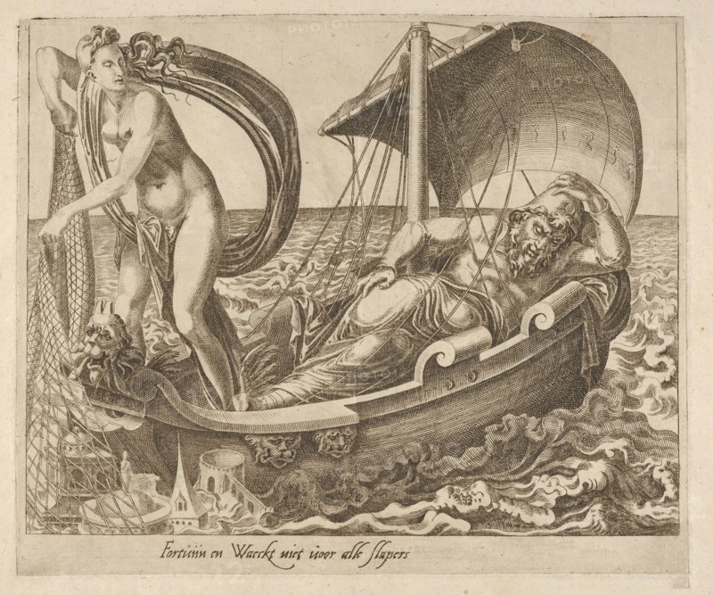 Fortune Does Not Watch over All Sleepers from Six Sayings about Fortune, ca. 1560. Creator: Dirck Volkertsen Coornhert.