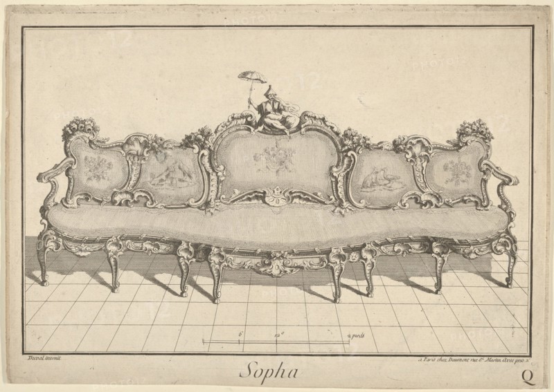 Design for a Sofa, from: Nouvelle Iconographie Historique III, series Q, 1771 or after. Creator: Duval.