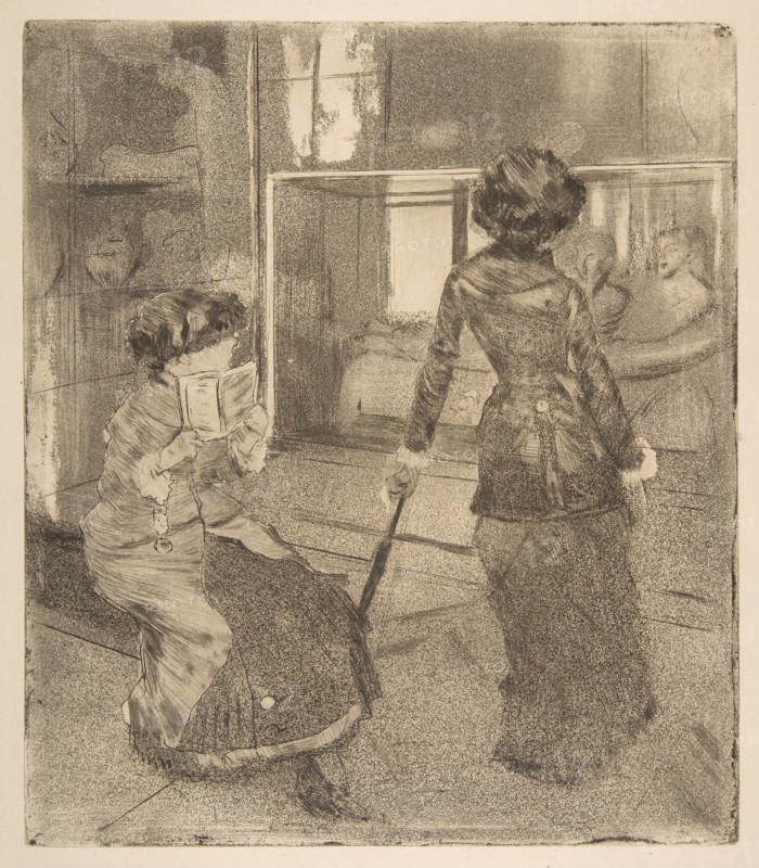 Mary Cassatt at the Louvre: The Etruscan Gallery, 1879-80. Creator: Edgar Degas.