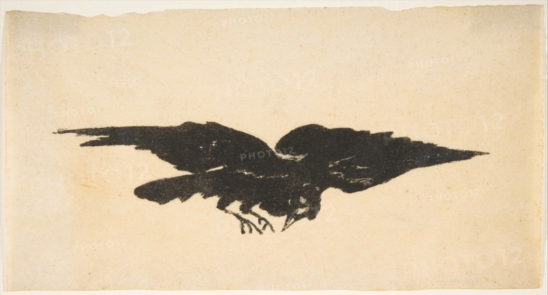 The Flying Raven, Ex Libris for The Raven by Edgar Allan Poe, 1875. Creator: Edouard Manet.
