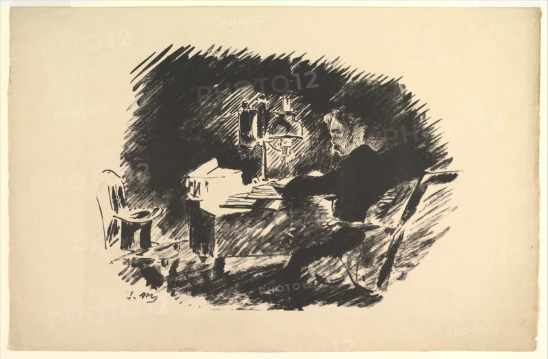 Once Upon a Midnight Dreary. Illustration to The Raven by Edgar Allan Poe, 1875. Creator: Edouard Manet.