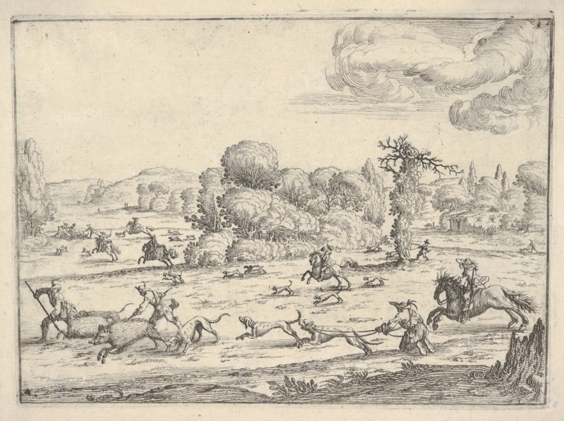 Boar hunt in a landscape, ca. 1620-38. Creator: Ercole Bazicaluva.