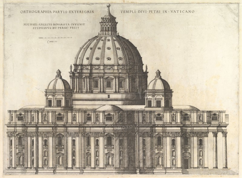 Speculum Romanae Magnificentiae: Elevation Showing the Exterior of Saint Peter's Basili..., 1558-61. Creator: Etienne Duperac.