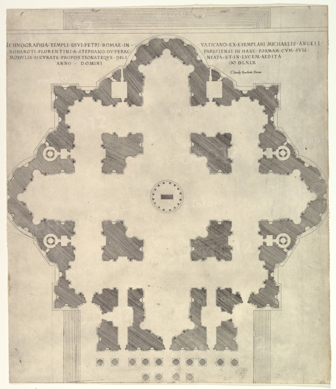 Speculum Romanae Magnificentiae: Plan of St. Peter's, 1569. Creator: Etienne Duperac.
