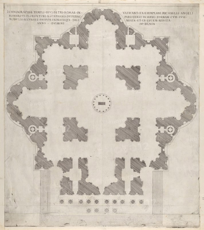 Speculum Romanae Magnificentiae: Plan of St. Peter's, 1569. Creator: Etienne Duperac.