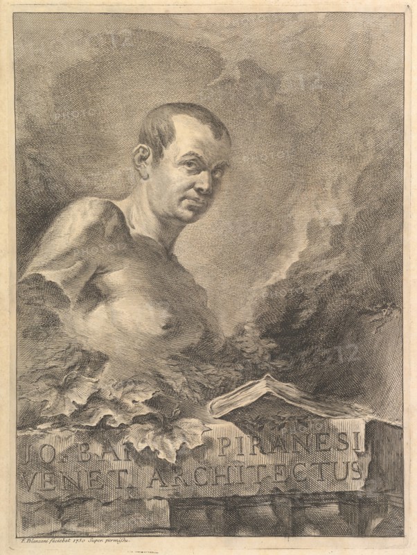 Portrait of G.B. Piranesi in imitation of an antique bust, from Opere varie di Architettur..., 1750. Creator: Francesco Polanzani.