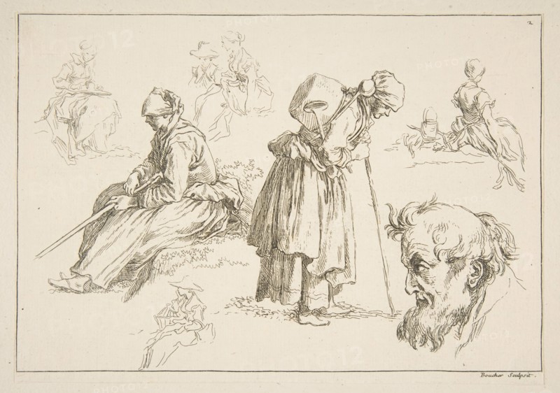 Sheet of Sketches, 1753. Creator: Francois Boucher.