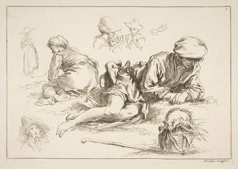 Sheet of Sketches, ca. 1735. Creator: Francois Boucher.