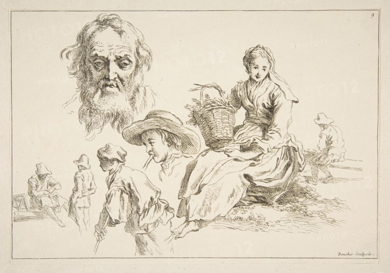 Sheet of Sketches, ca. 1735. Creator: Francois Boucher.