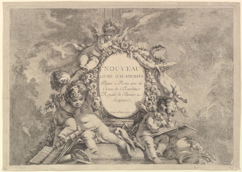 Frontispiece, from Nouveau Livre d'Academies Peintes a Rome par les Eleves de l'Académie R..., 1759. Creator: Unknown.