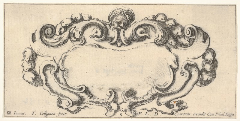 Plate 8: a cartouche with the head of an old man at top center, scrollwork to eithe..., ca. 1640-45. Creator: Francois Collignon.