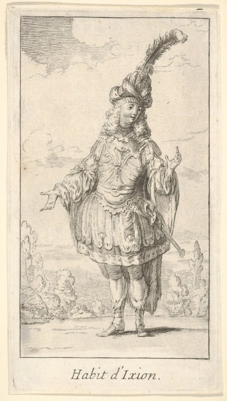 Habit d'Ixion: a man wearing a tonnelet with a sword in the belt, a turban with one la..., ca. 1721. Creator: Francois Joullain.