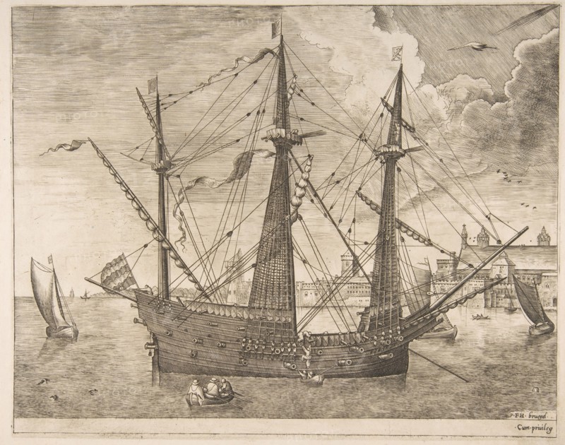Armed Three-Master Anchored Near a City from The Sailing Vessels, ca. 1555-56. Creator: Frans Huys.