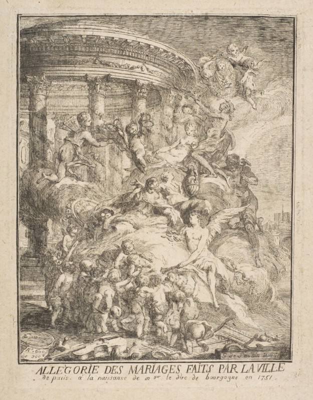Allegorie des mariages faits par la Ville de Paris a la naissance du Duc de Bourgogne, 1752. Creator: Gabriel de Saint-Aubin.