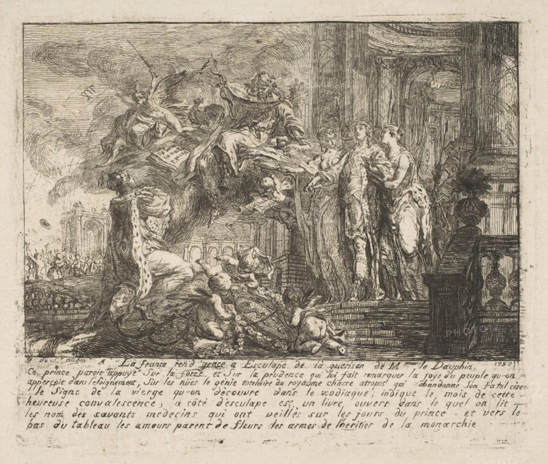 Allegorie sur la Convalescence du Dauphin, 1752. Creator: Gabriel de Saint-Aubin.