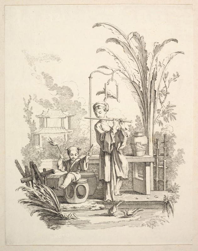 Flautist and a Child Timpanist, ca. 1742. Creator: Gabriel Huquier.