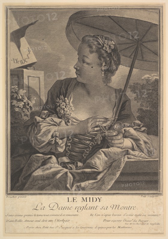Midday. A Lady Setting Her Watch. Creator: G E Petit.