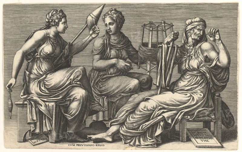 The Three Fates Clotho, Lachesis, and Atropos, 1558-59. Creator: Giorgio Ghisi.